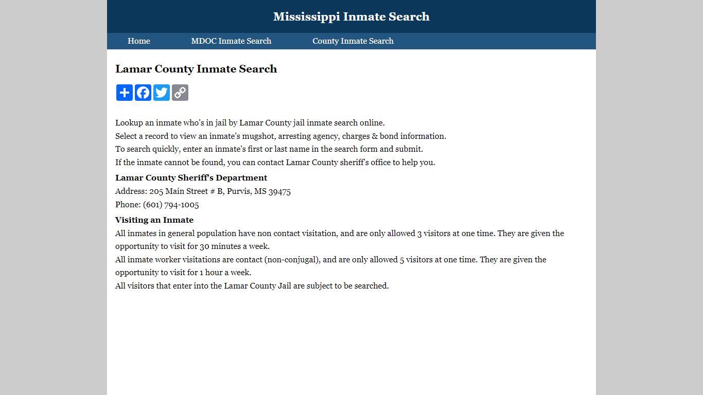 Lamar County Inmate Search - Mississippi Inmate Search